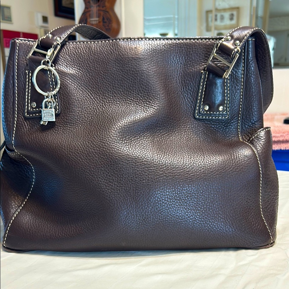 Fossil large chocolate leather tote/purse